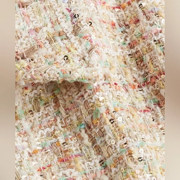 Sequin Tweed Novelty Button Cropped Bomber Jacket - Picture 6 of 8